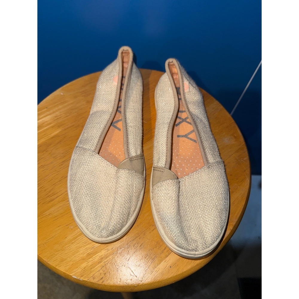 Roxy Minnow Beige Metallic Sparkle Slip On Flats Shoes Womens Size 8
